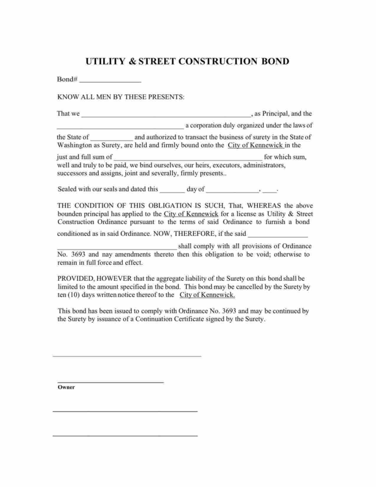 Washington Utility and Street Construction Bond Form