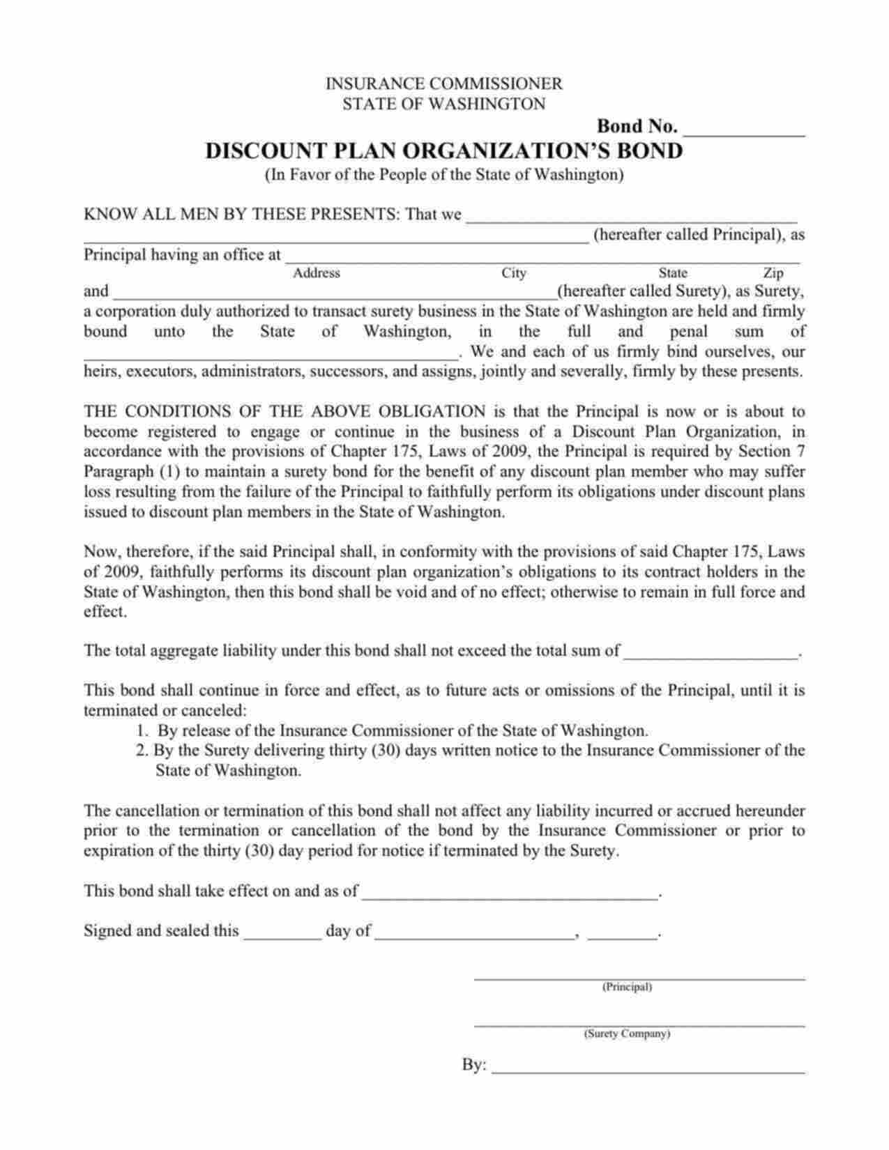 Washington Discount Plan Organization Bond Form