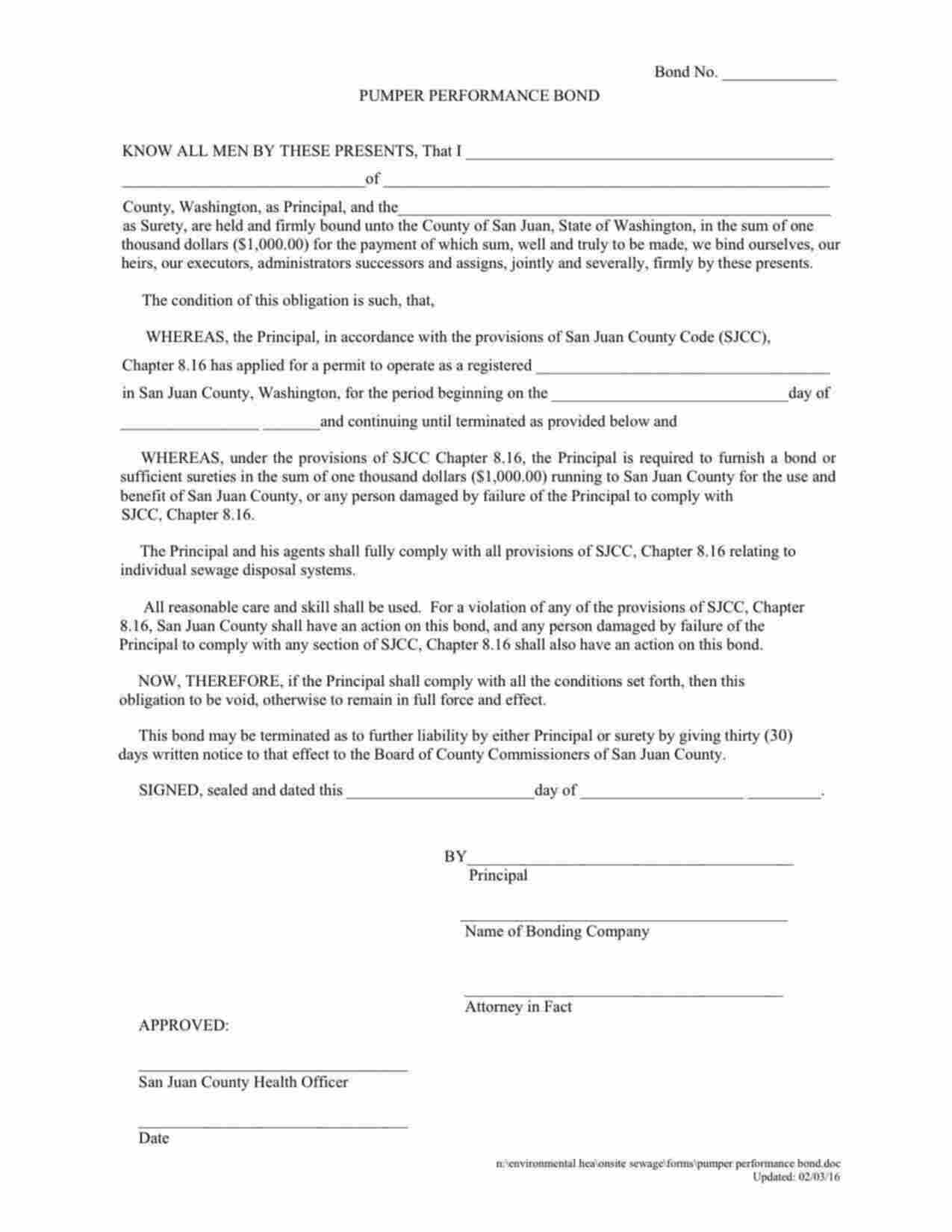 Washington Pumper Performance Bond Form