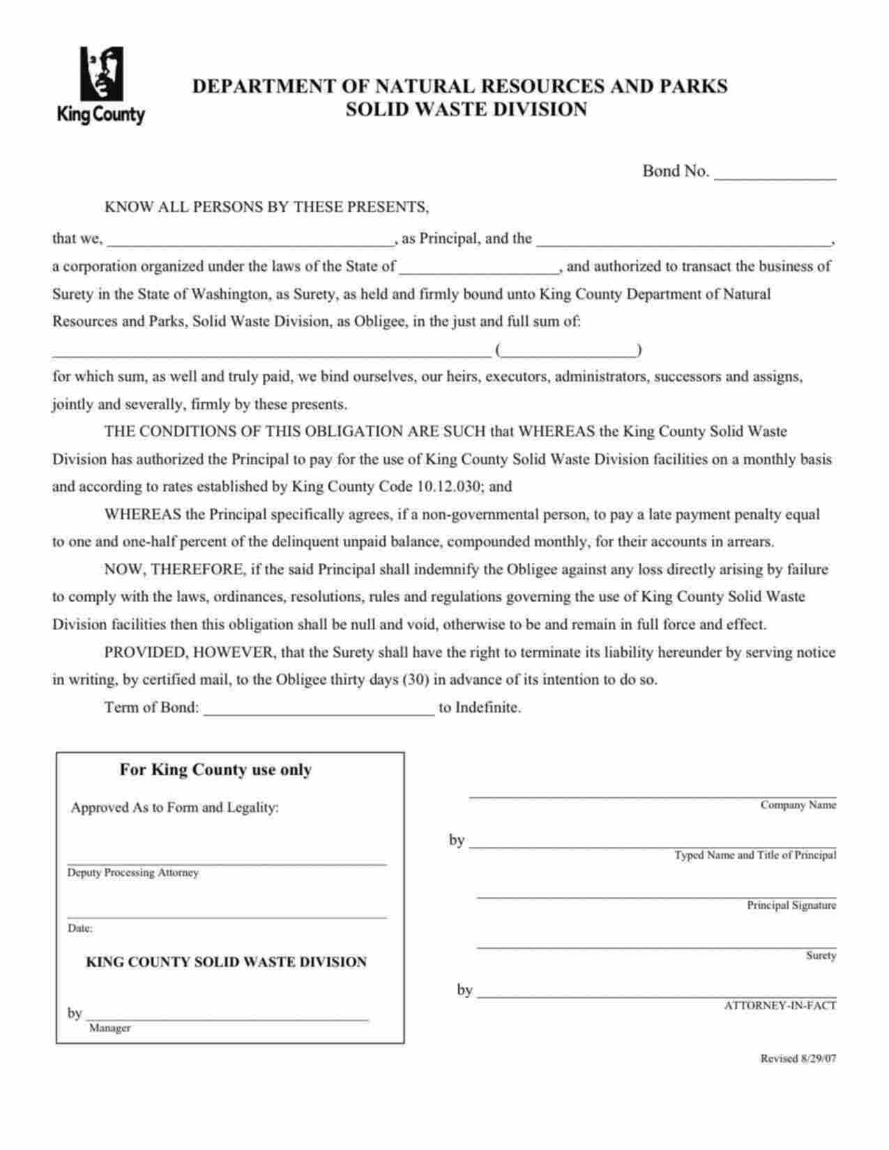 Washington Solid Waste Disposal Fees Bond Form