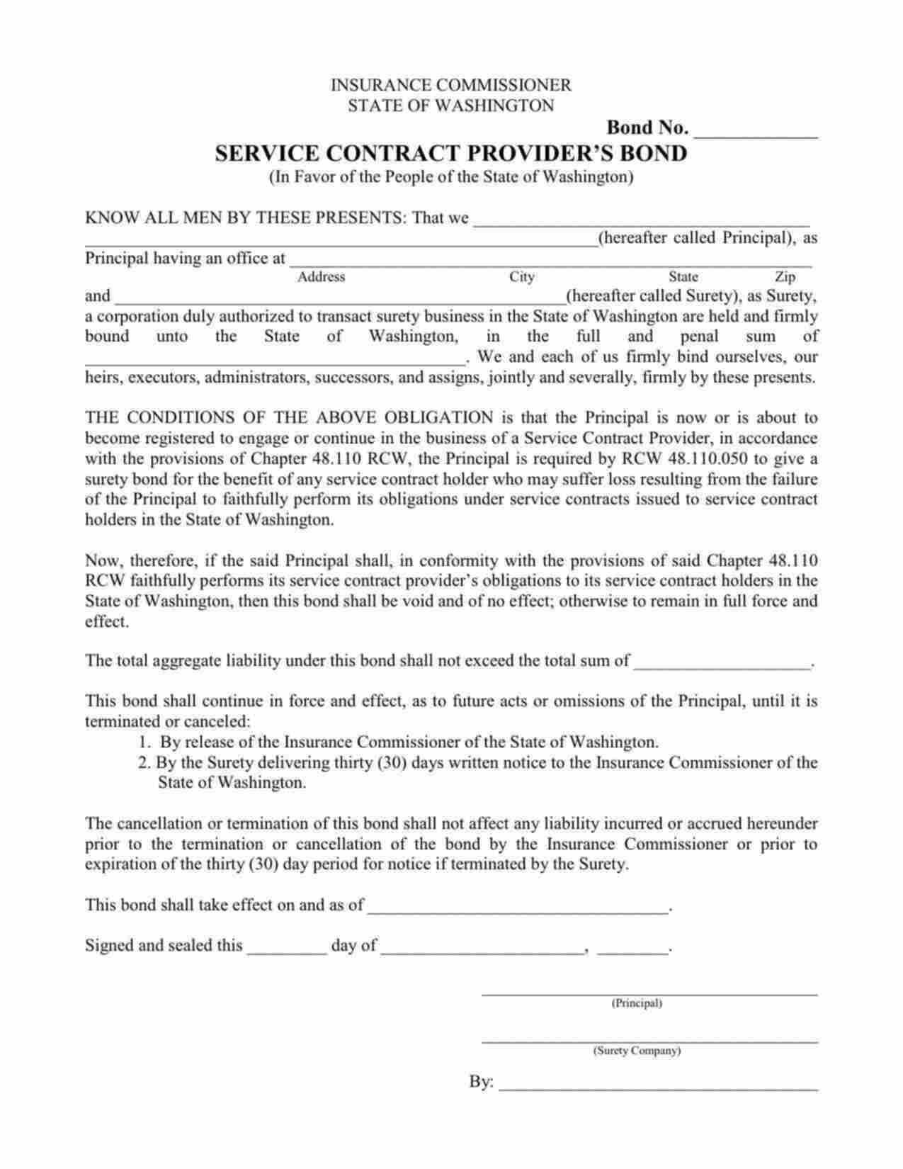 Arkansas Service Contract Provider Bond Form