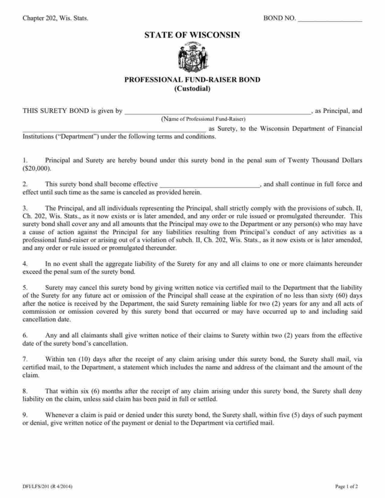 Wisconsin Professional Fund-Raiser (Custodial) Bond Form