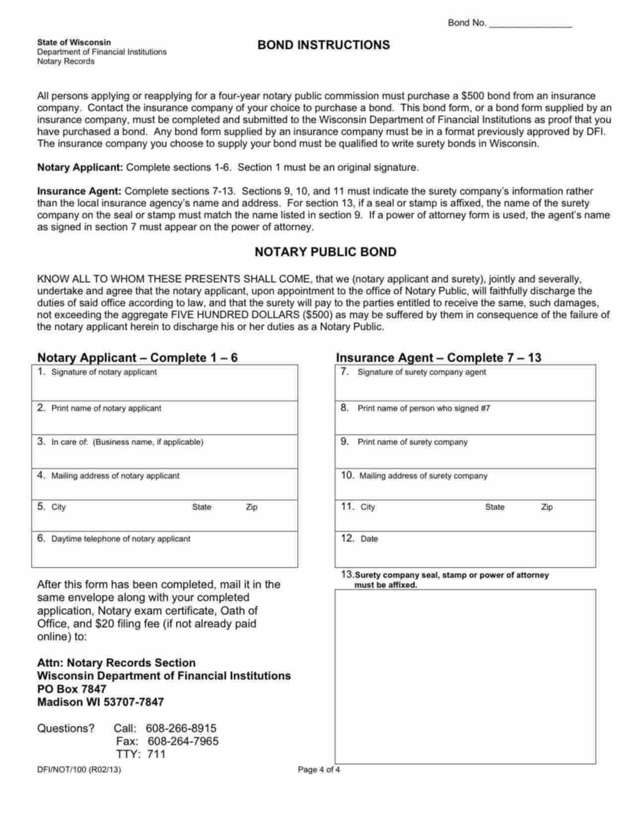 Wisconsin Notary Public Bond Form