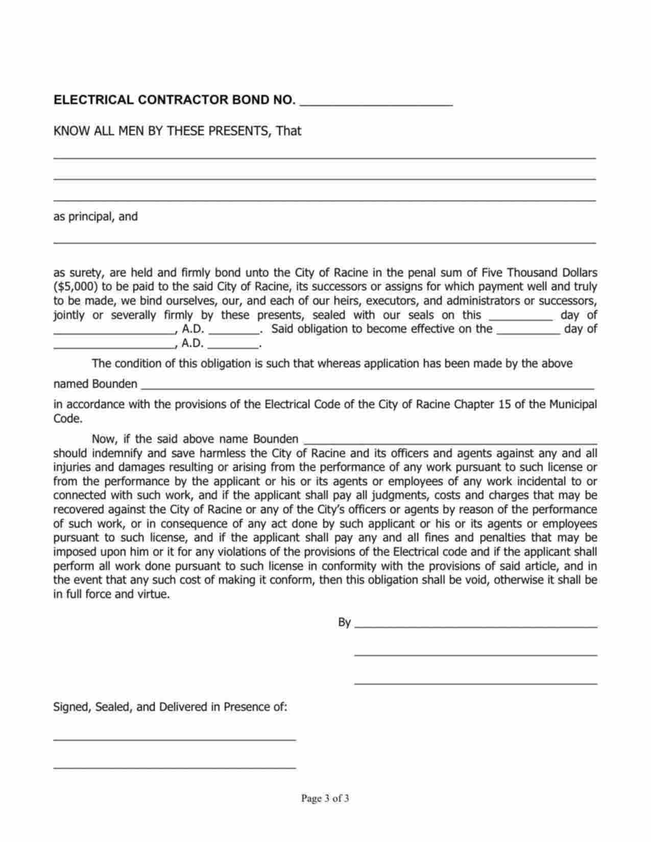 Wisconsin Electrical Contractor Bond Form