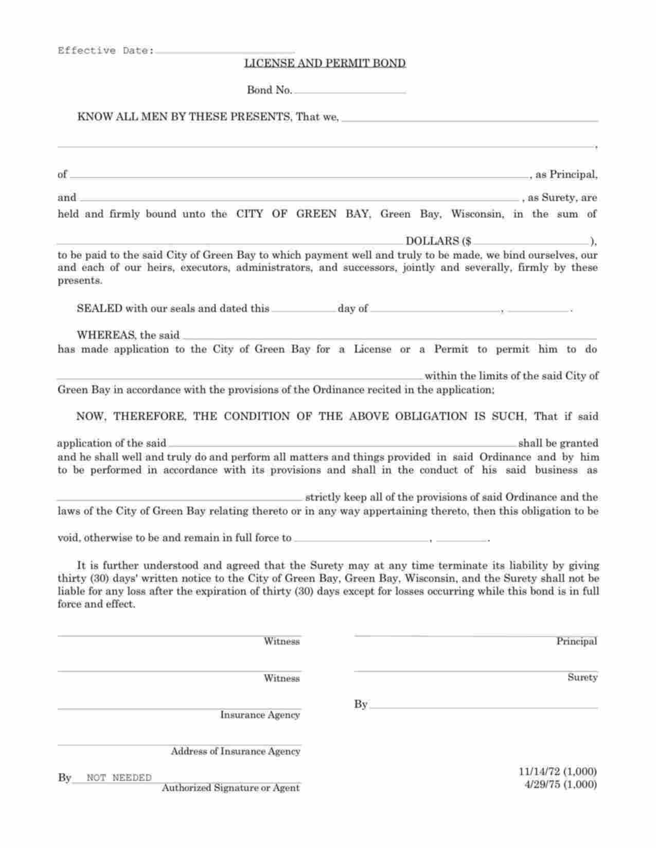 Wisconsin License and Permit Bond Form