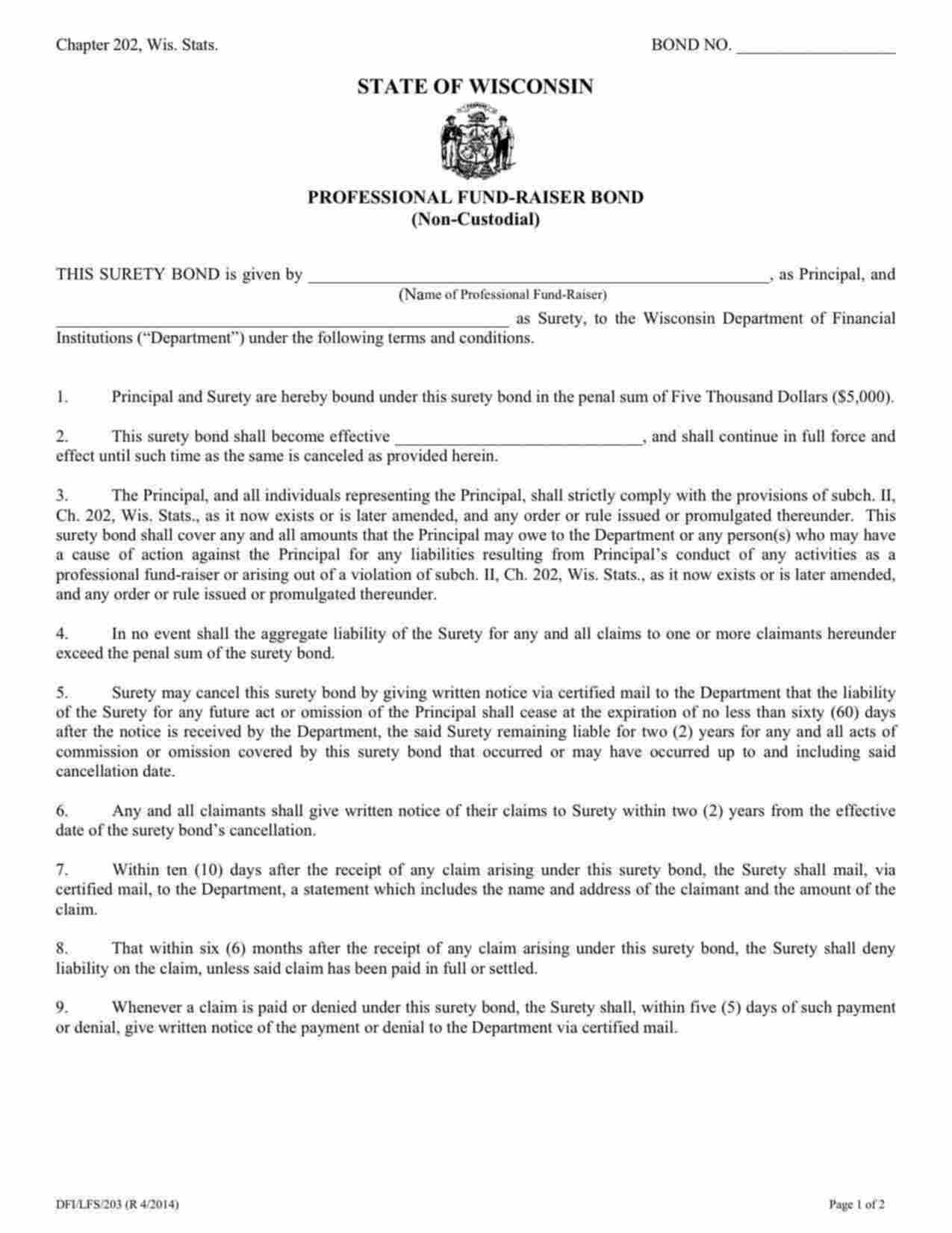 Wisconsin Professional Fund-Raiser (Non-Custodial) Bond Form