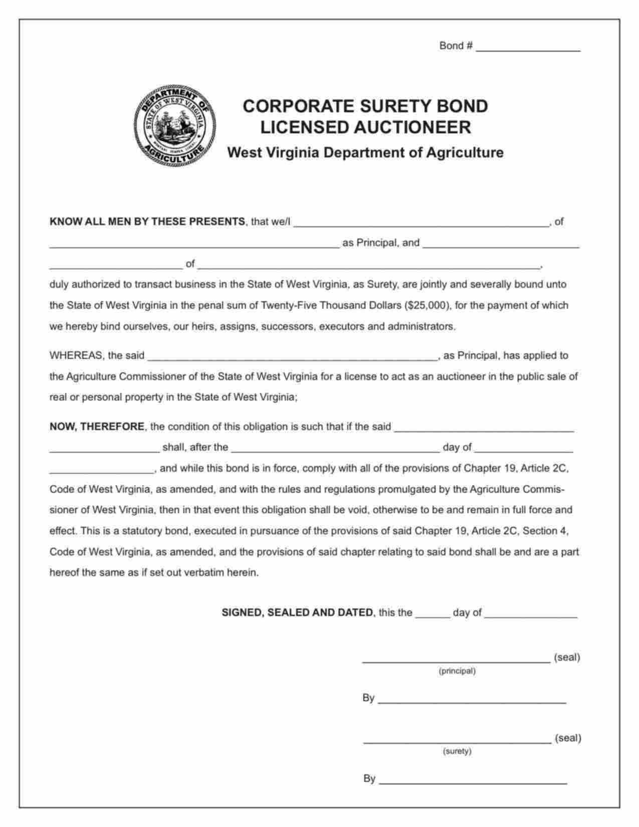 West Virginia Auctioneer Bond Form