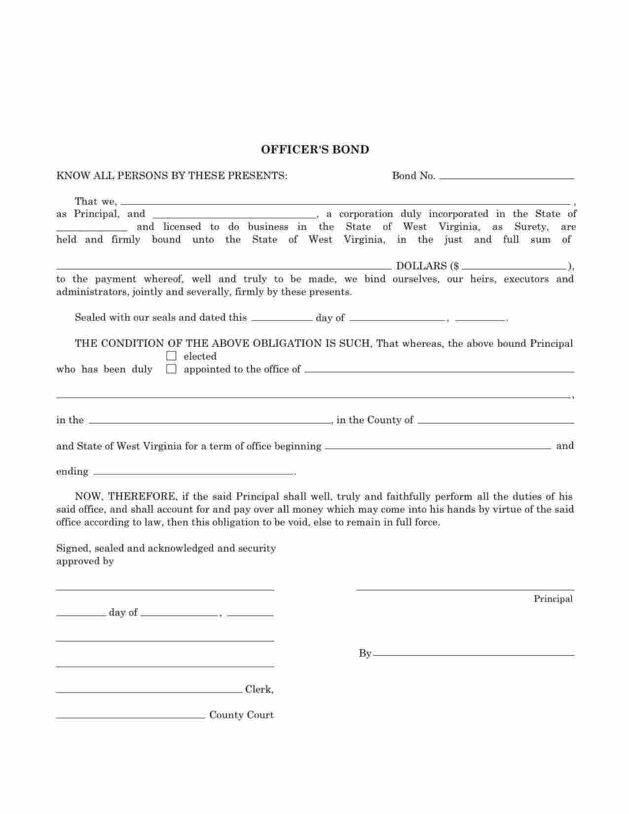 West Virginia Public Official Bond Form