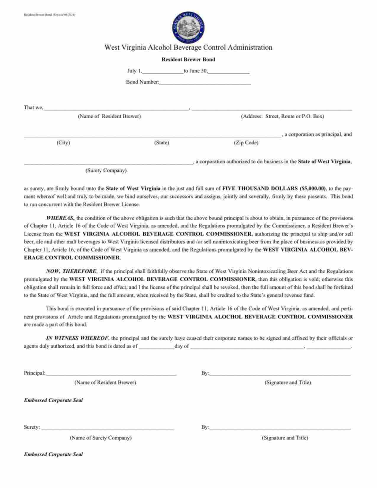 West Virginia Resident Brewer Bond Form